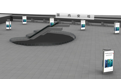三層國內(nèi)值機(jī)大廳中央入口墻面燈箱廣告
