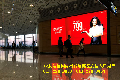 長(zhǎng)春機(jī)場(chǎng)T2航站樓國內(nèi)出發(fā)隔離區(qū)安檢入口對(duì)面墻面燈箱廣告