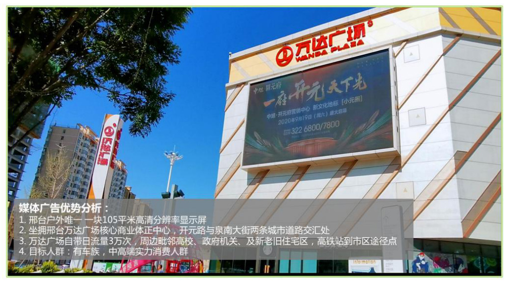 邢臺(tái)萬達(dá)廣場(chǎng)LED大屏廣告的價(jià)格是多少？